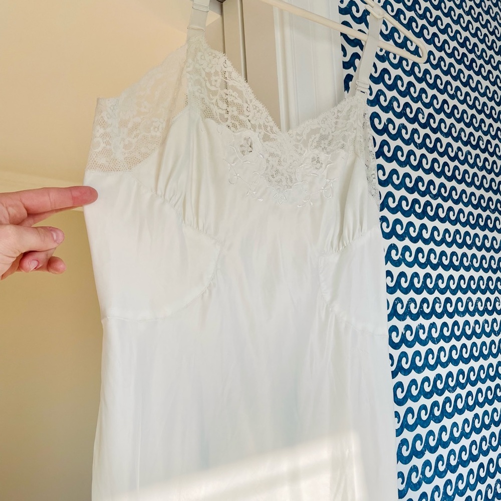 Vintage Ivory Cream Romantic Satin Lace Midi Slip Dress - Picture 3 of 7